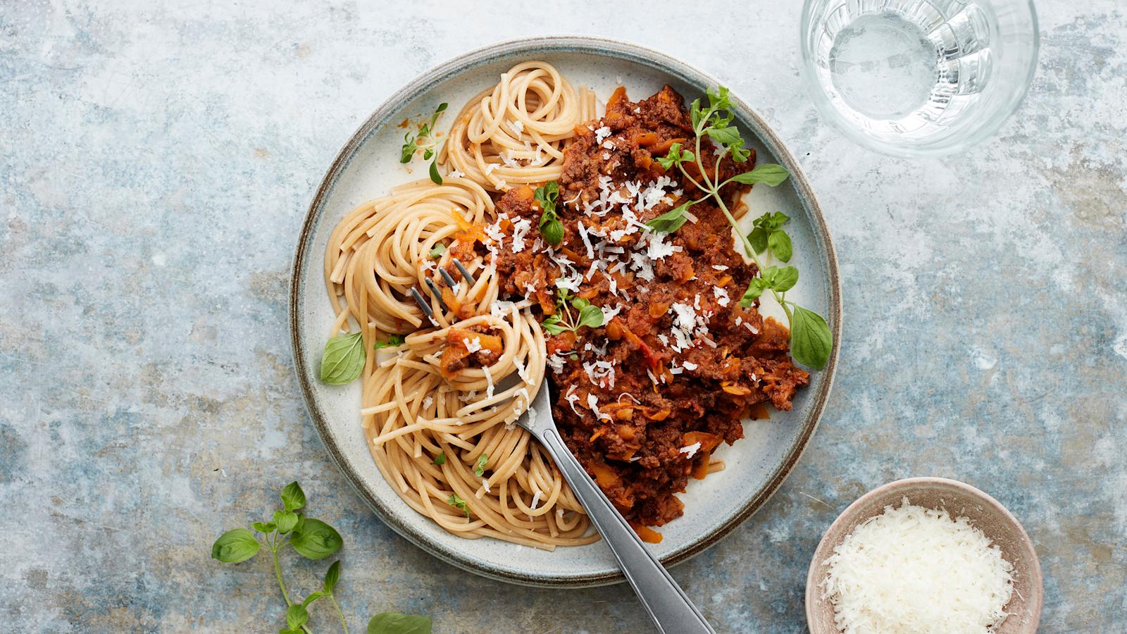 soijabolognese, kasvisbolognese, vegaaninen bolognese