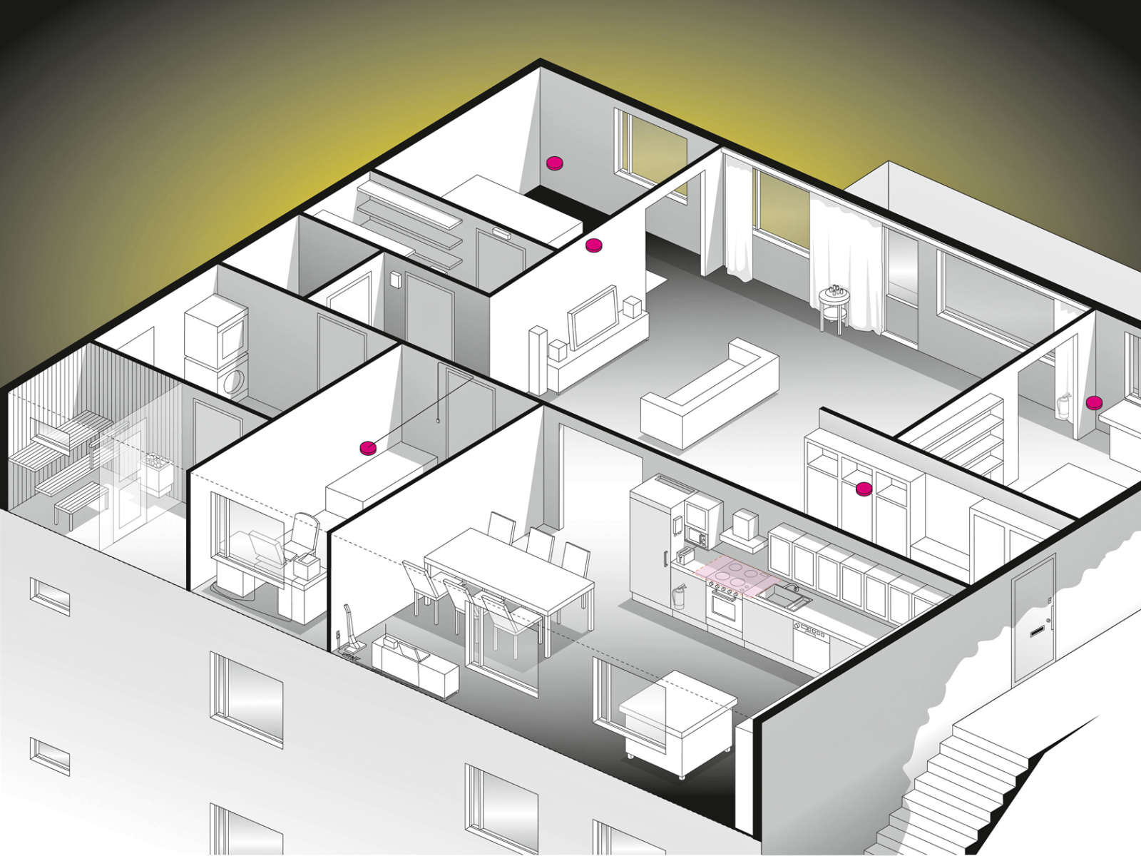 Palohälyttimiä tulisi asentaa yksi jokaista alkavaa 60 neliötä kohden ja jokaiseen kerrokseen.
