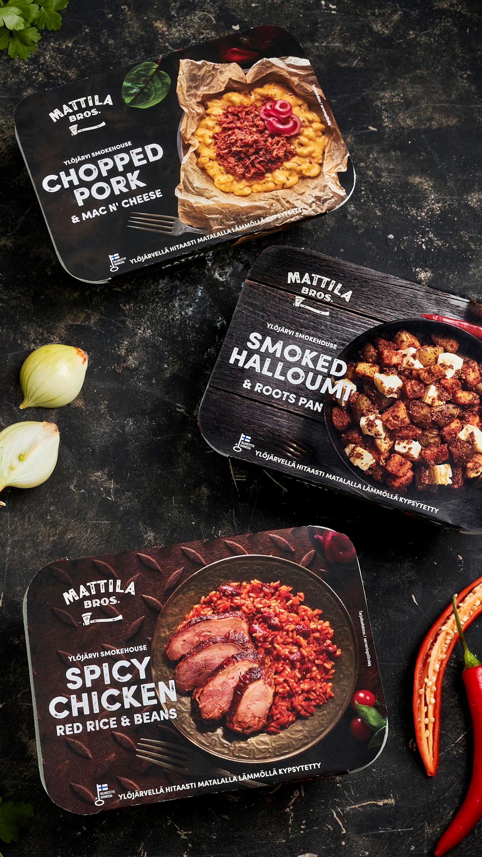Valmisruokien makuvaihtoehdot ovat savustettu possu, halloumijuusto sekä mausteinen kana.