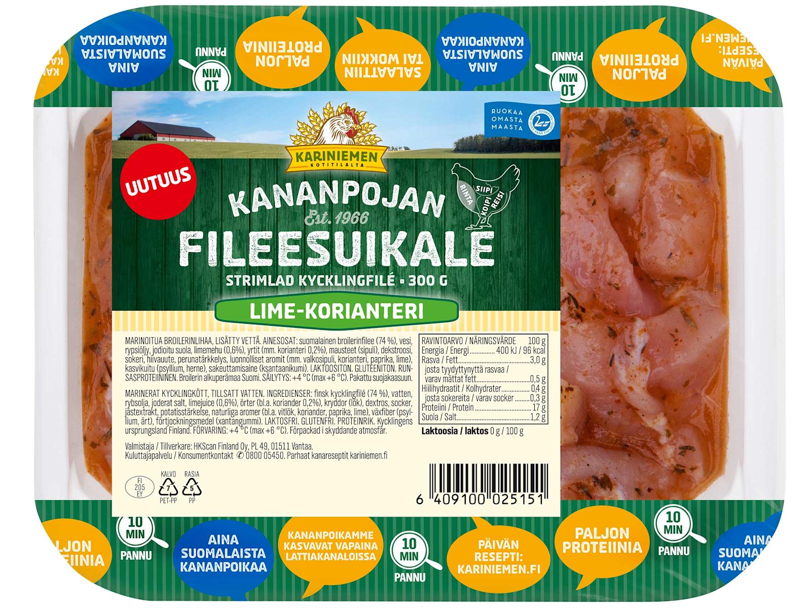 Kariniemen kananpojan fileesuikale lime-korianteri