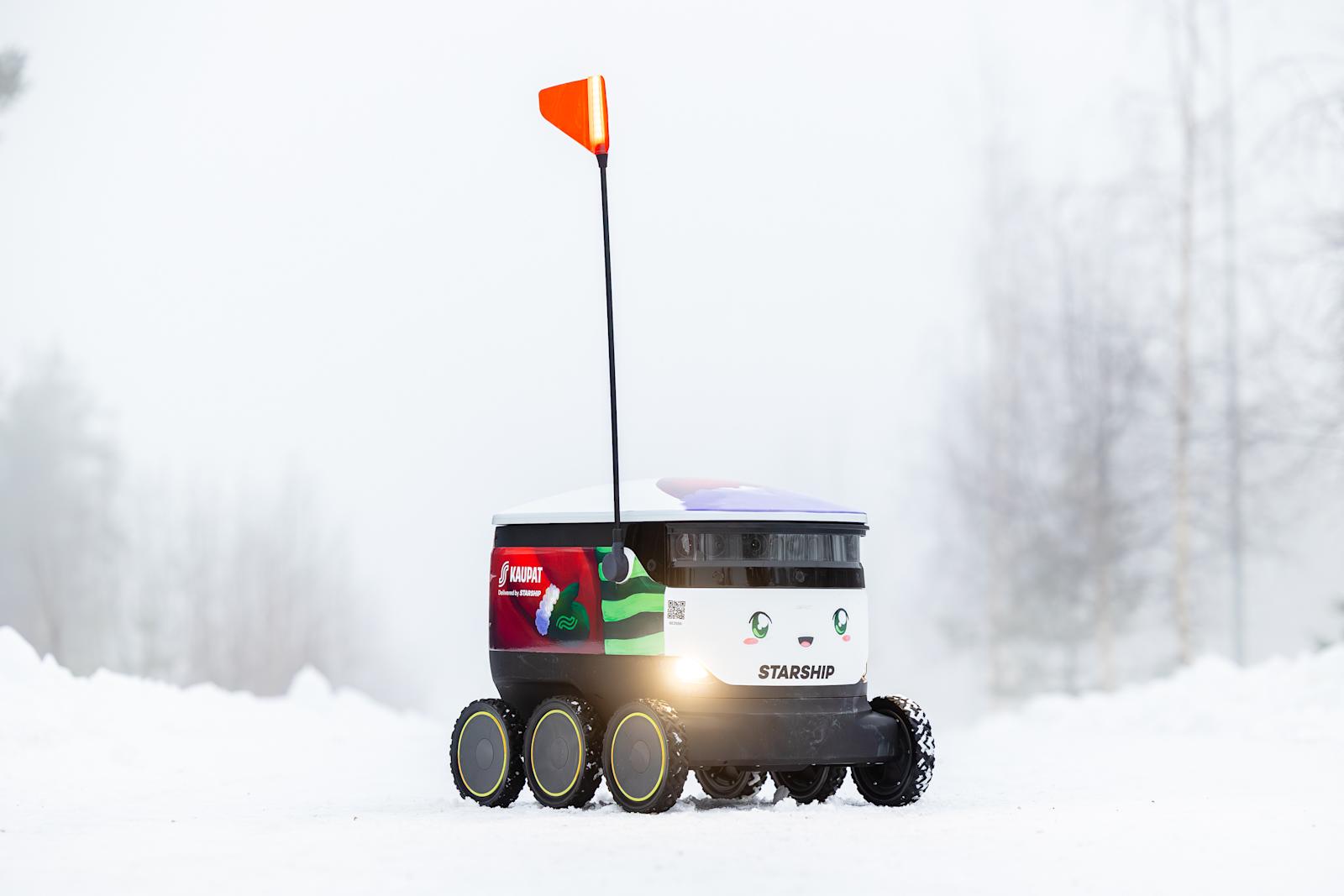 Ruokarobotti talvisessa maisemassa