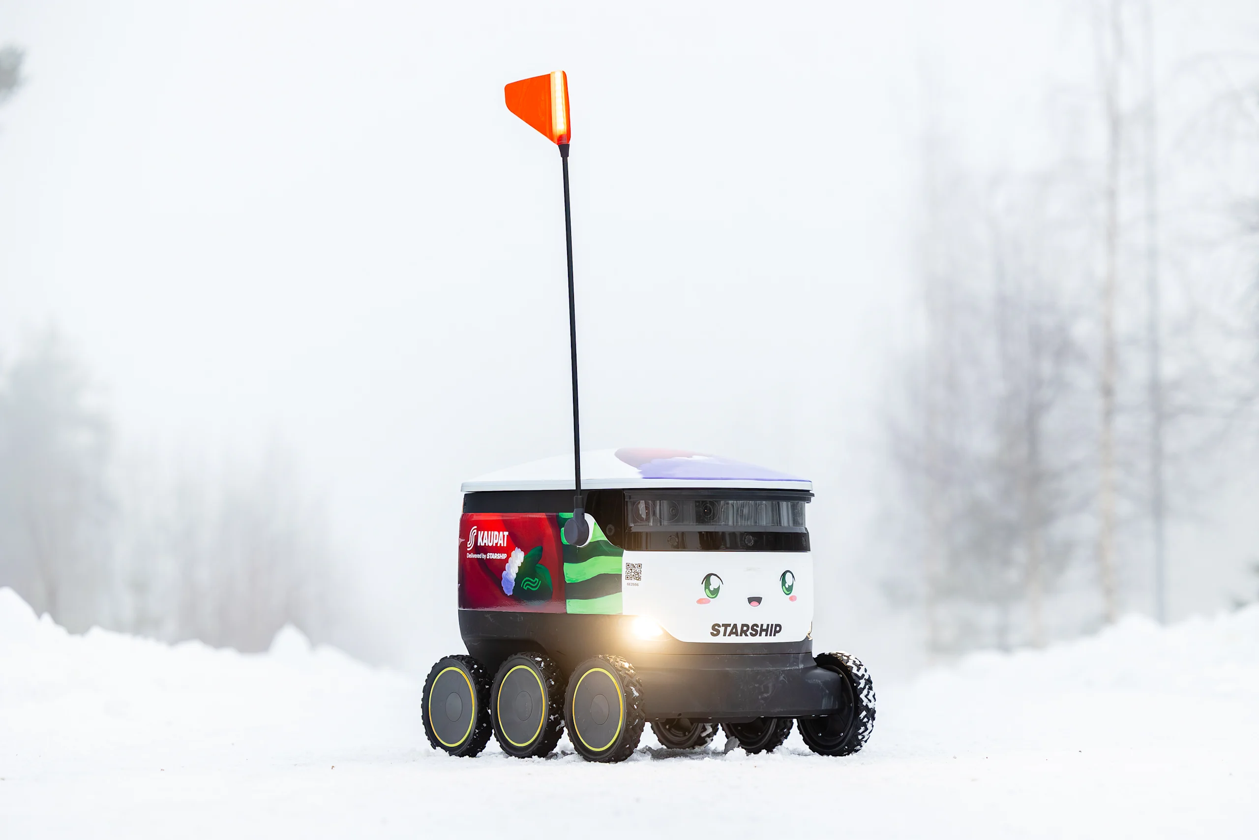 Ruokarobotti talvisessa maisemassa