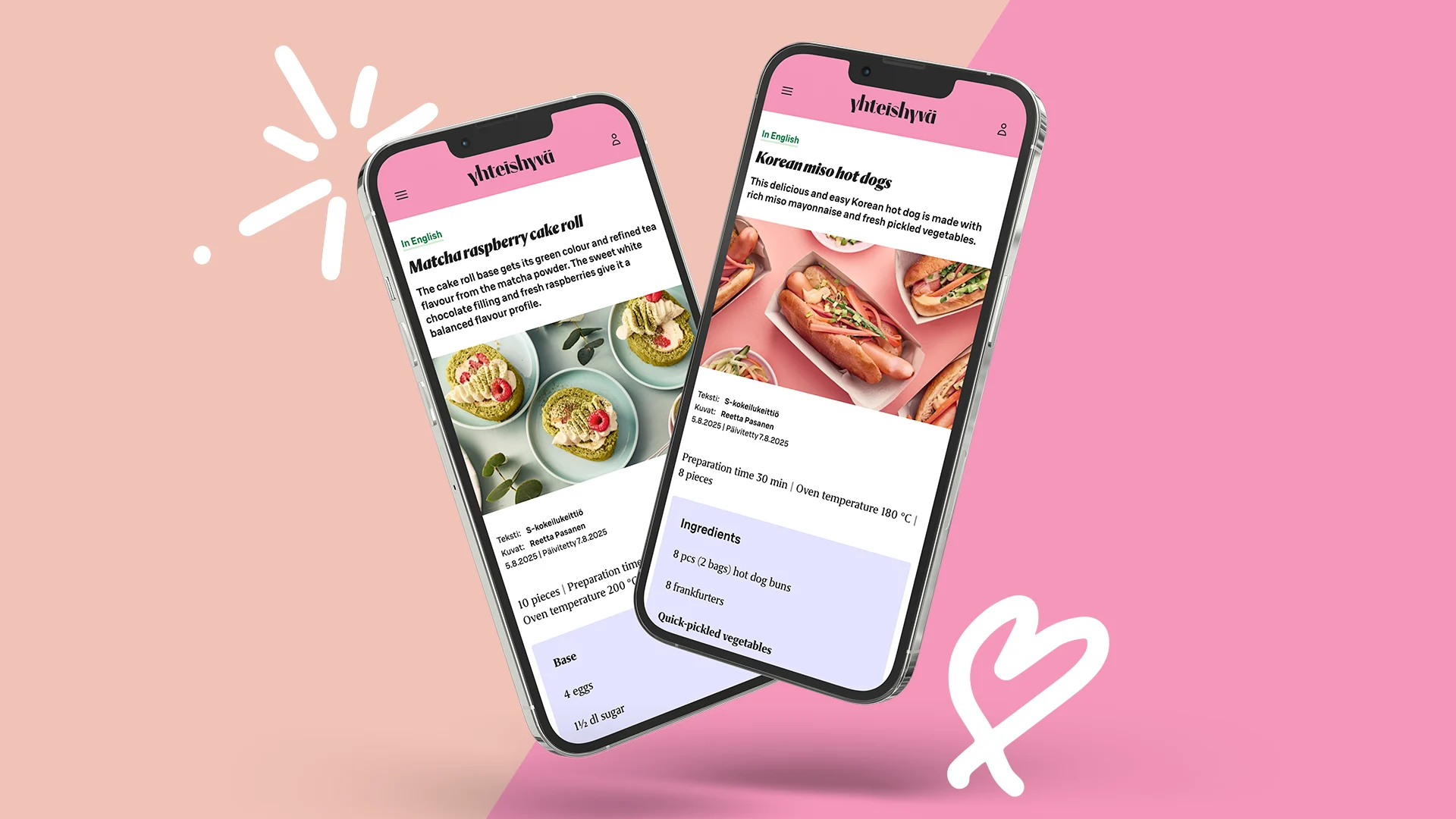 Two phones with the yhteishyvä.fi website on their screens.