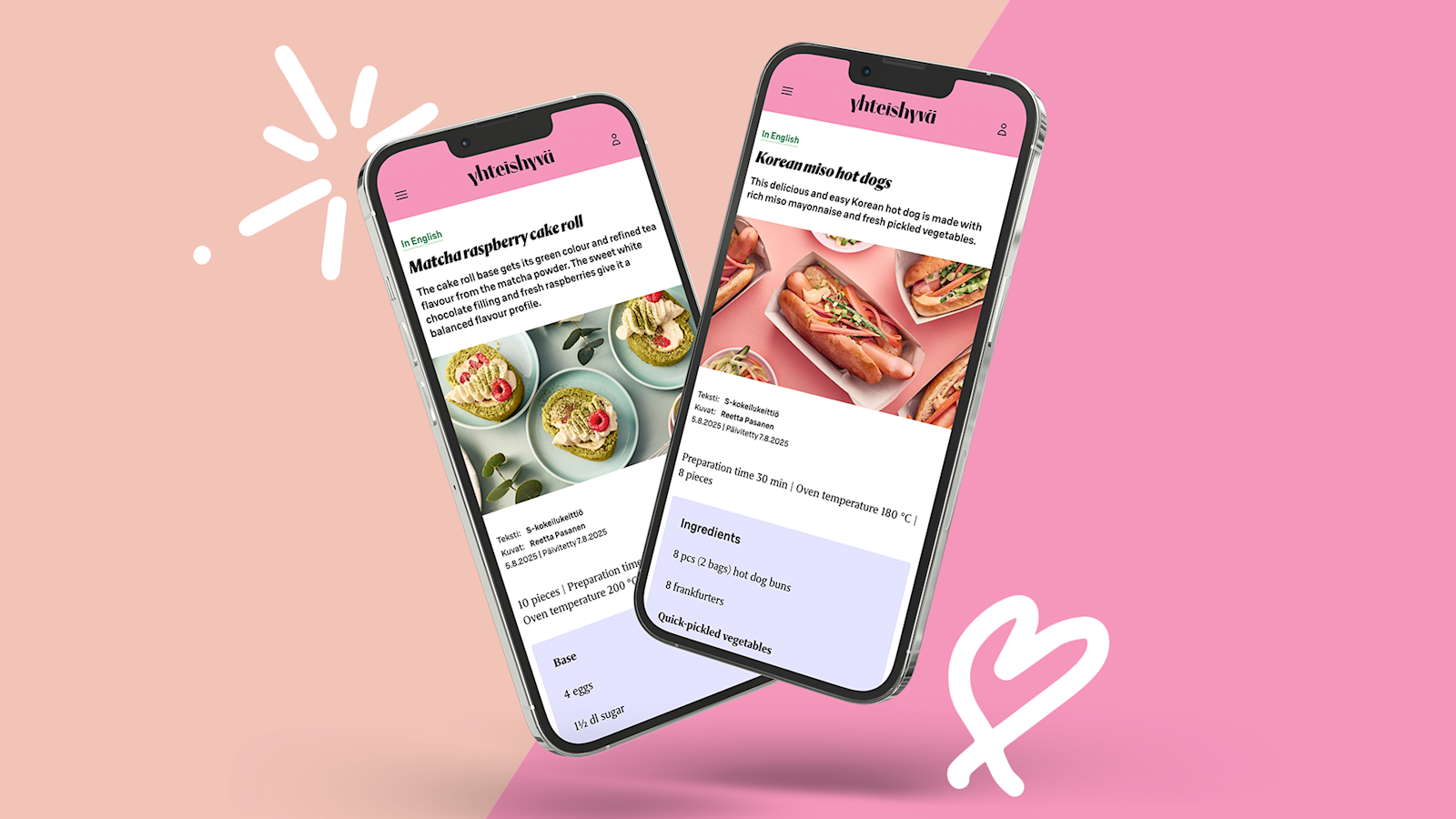 Two phones with the yhteishyvä.fi website on their screens.