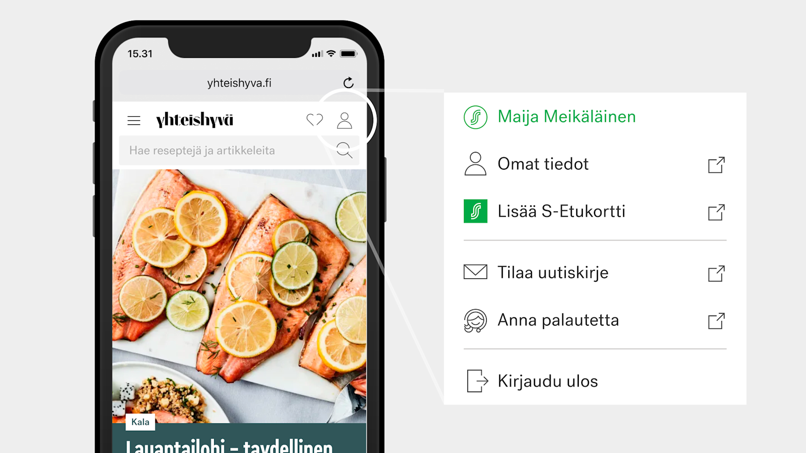 Pääset tarkastelemaan omia tietojasi painamalla oikean yläkulman painiketta