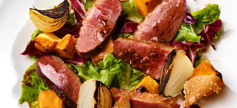 Inkivääriankkaa ja paahdettua bataattia