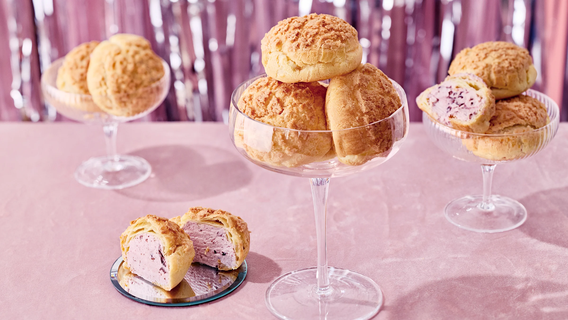 Biscuit profiteroles with cherry filling