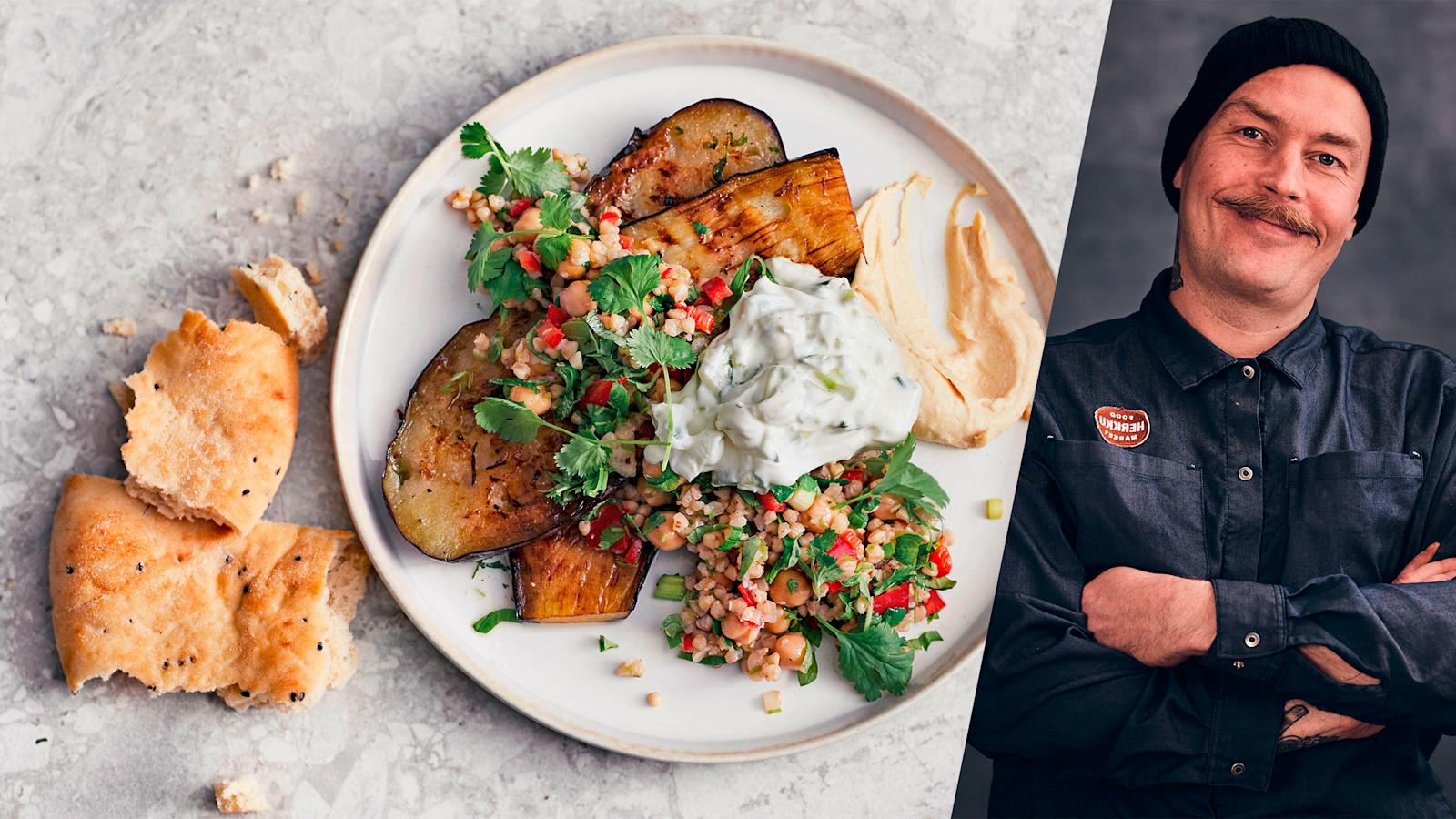 munakoisopihvit ja tabbouleh-salaatti