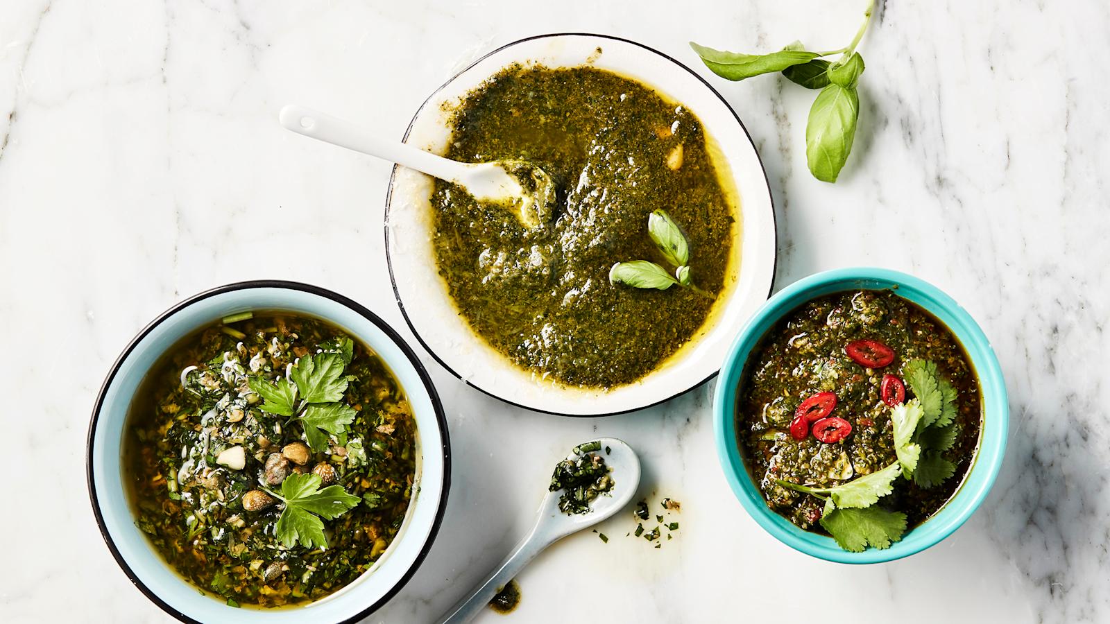 3 yrttikastiketta: salsa verde, pesto, gremolata