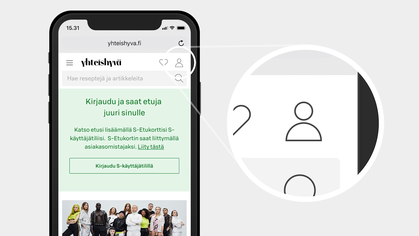  Kirjaudu sisään sivuston oikean yläkulman ikonista tai kirjaudu-painikkeesta.