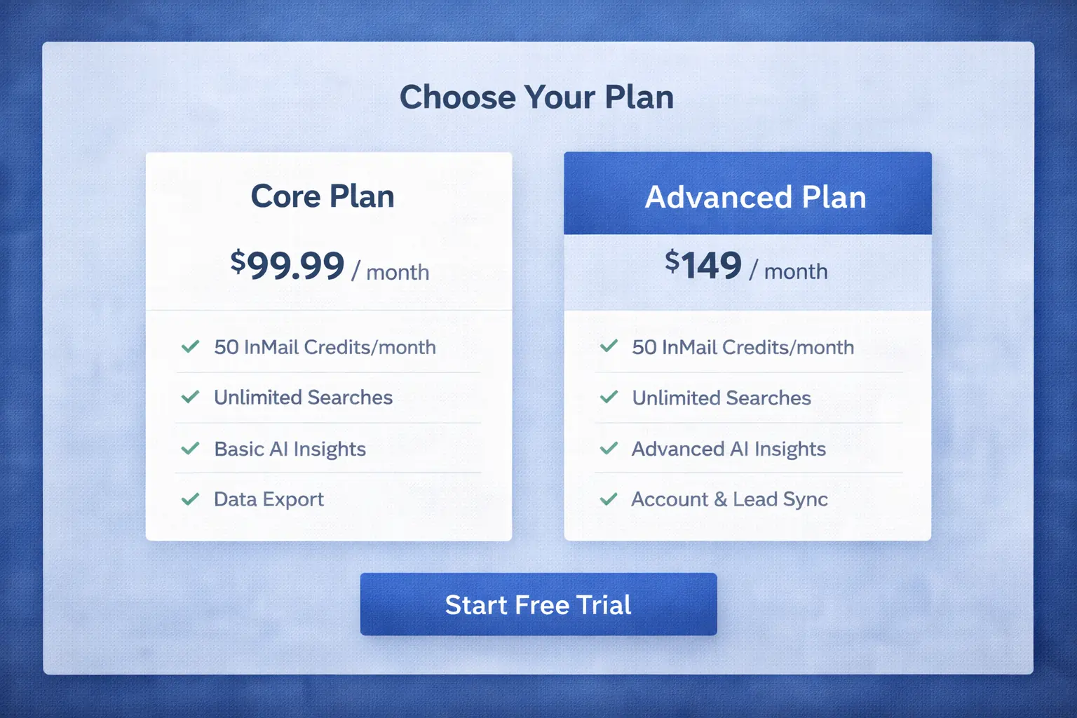 Sales Navigator sign-up screen showing plan selection