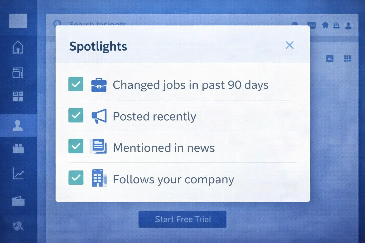 Spotlights filter section showing different trigger options