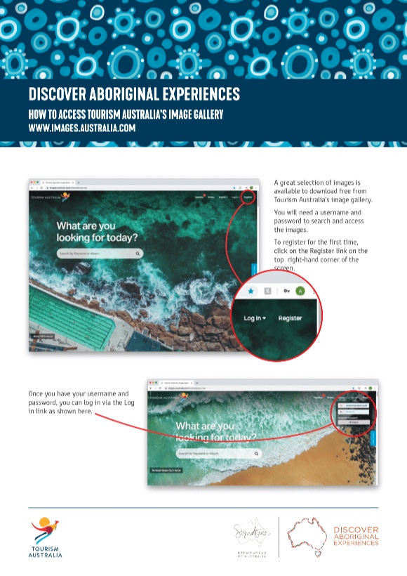 A screenshot of the Discover Aboriginal Experiences Image and Video Gallery Instructions document 2022 © Tourism Australia