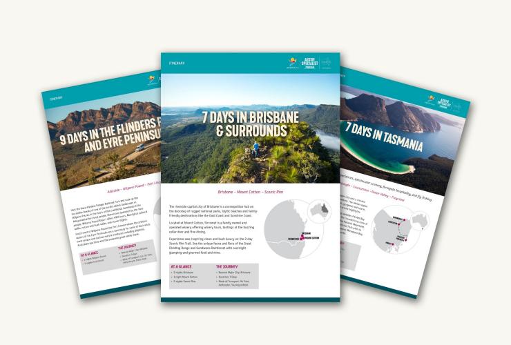 A mock-up of Tourism Australia Itinerary Flyers © Tourism Australia