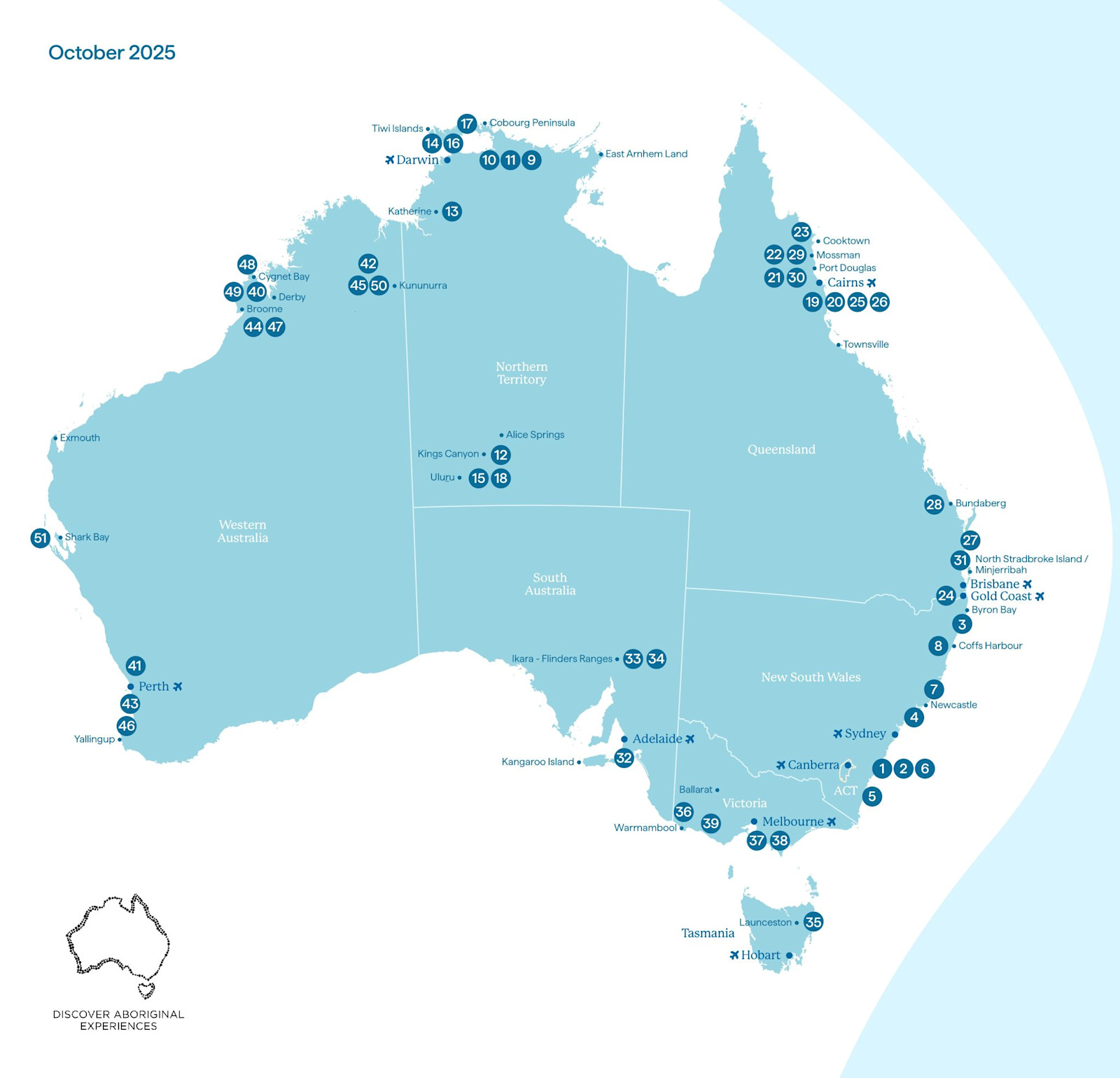 A screenshot of the Discover Aboriginal Experiences Map October 2025 © Tourism Australia