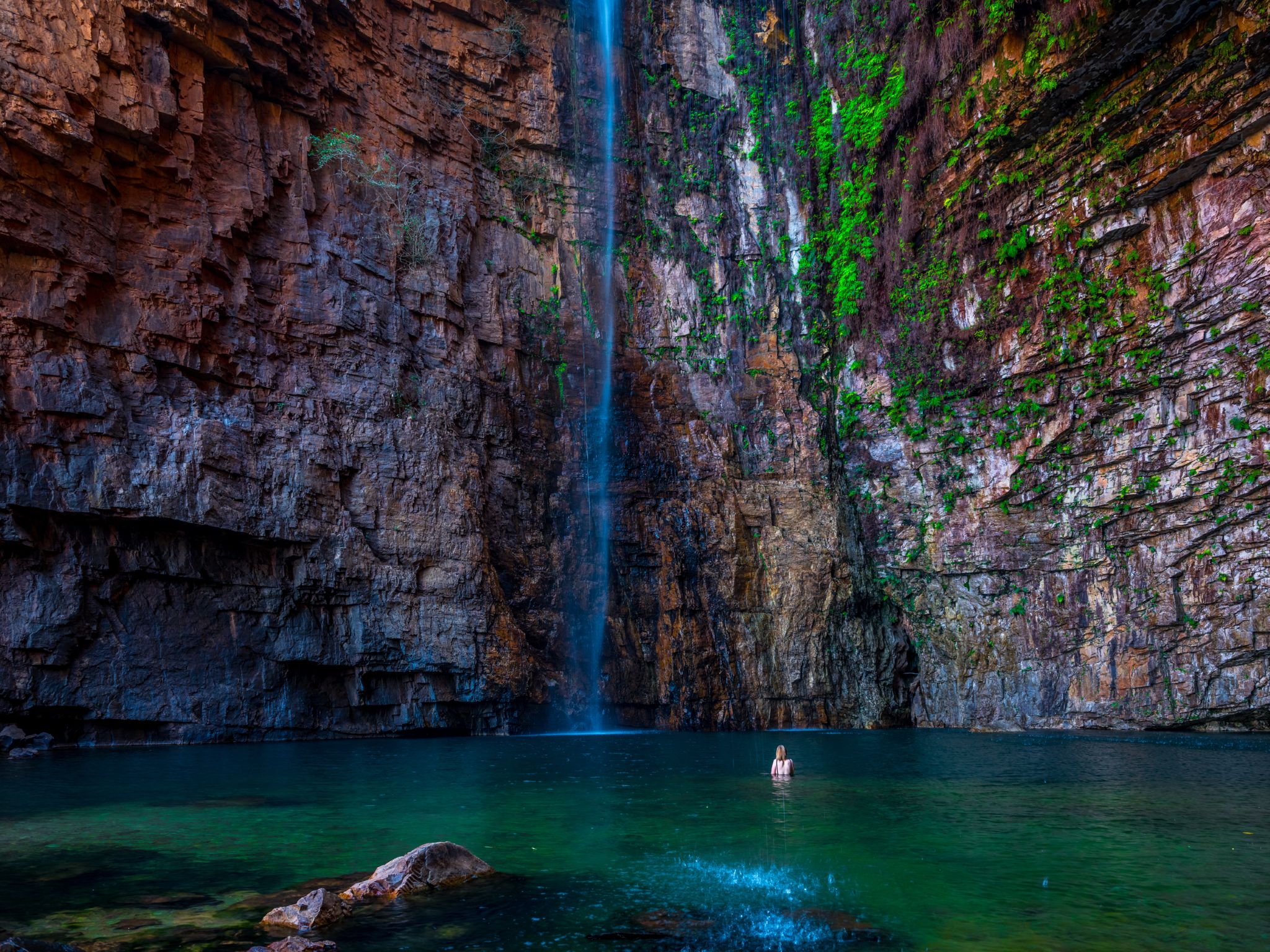 Admiring waterfalls on El Questro in the Kimberley region of Western Australia © Tourism Australia