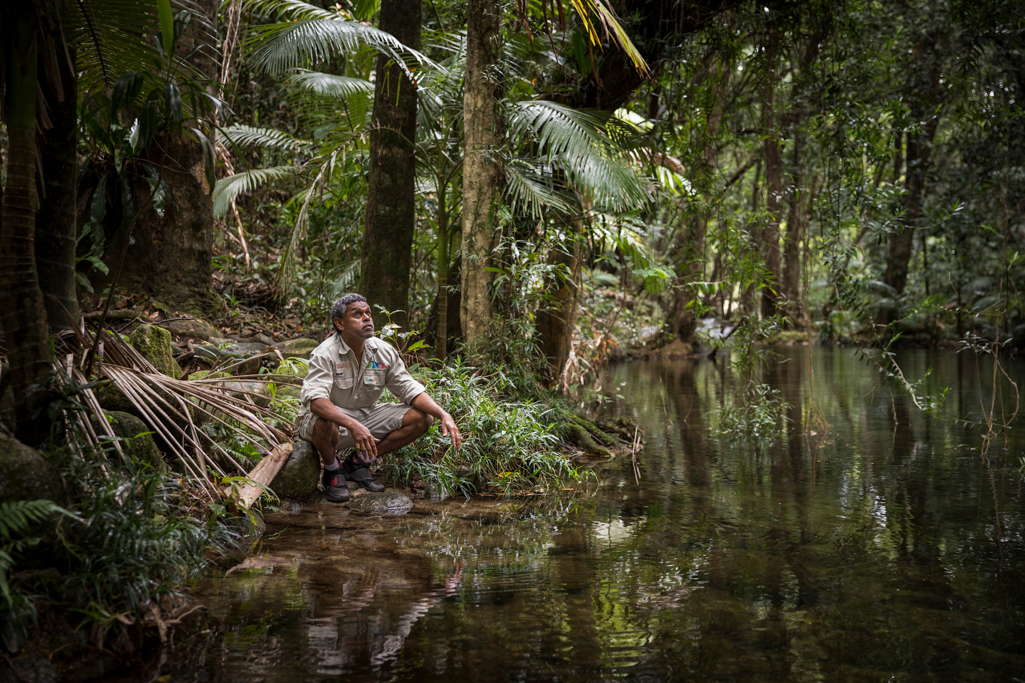 Kuku Yalanji Guide revealing the beauty of the rainforest at Mossman Gorge, Queensland © Tourism Australia