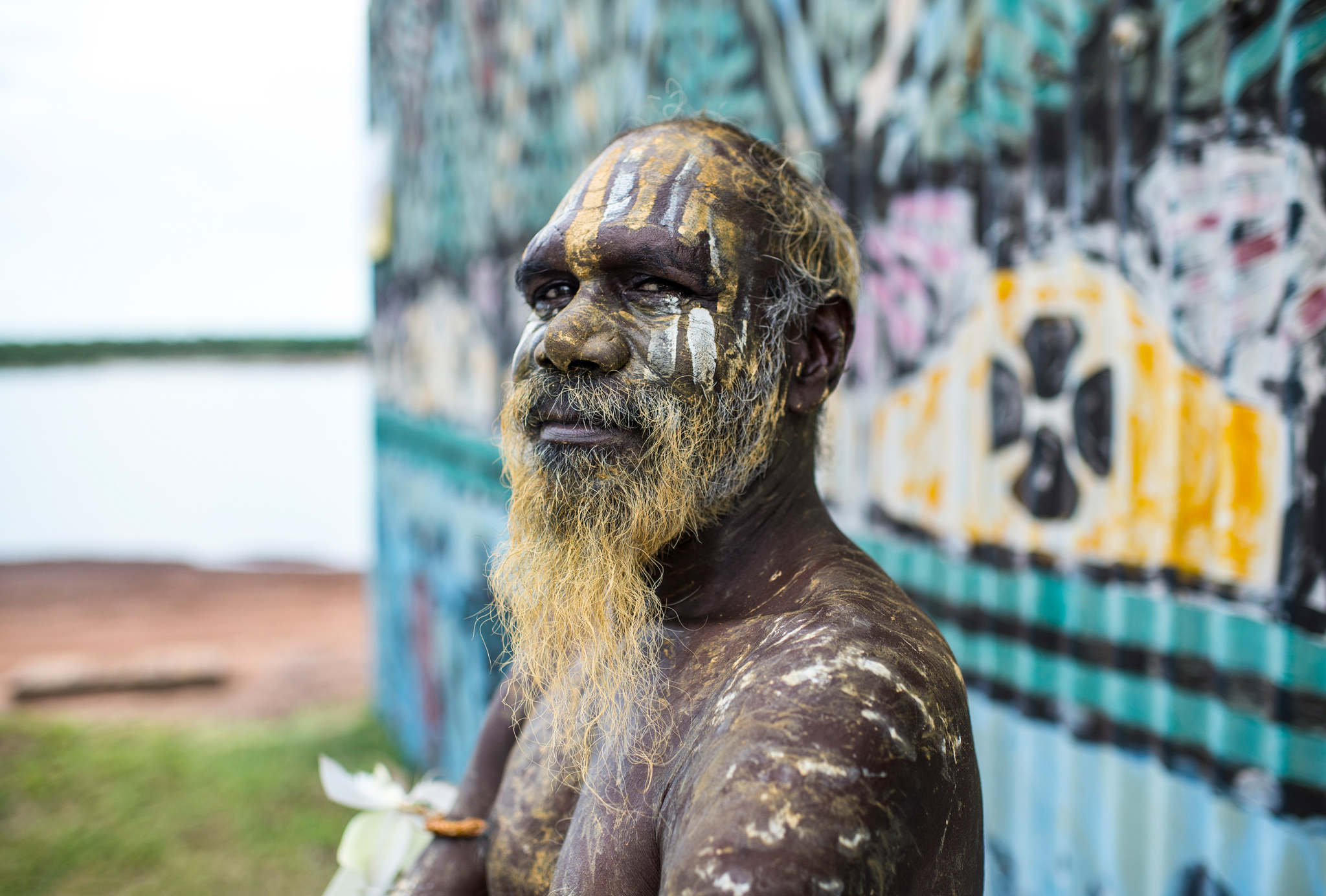 Tiwi Islander with traditional face and body painting, Tiwi Islands, Northern Territory © SeaLink NT 