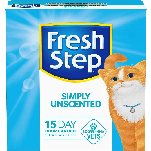 A box of Fresh Step Simply Unscented cat litte
