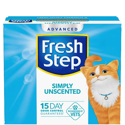 A box of Fresh Step cat litter Simply Unscented