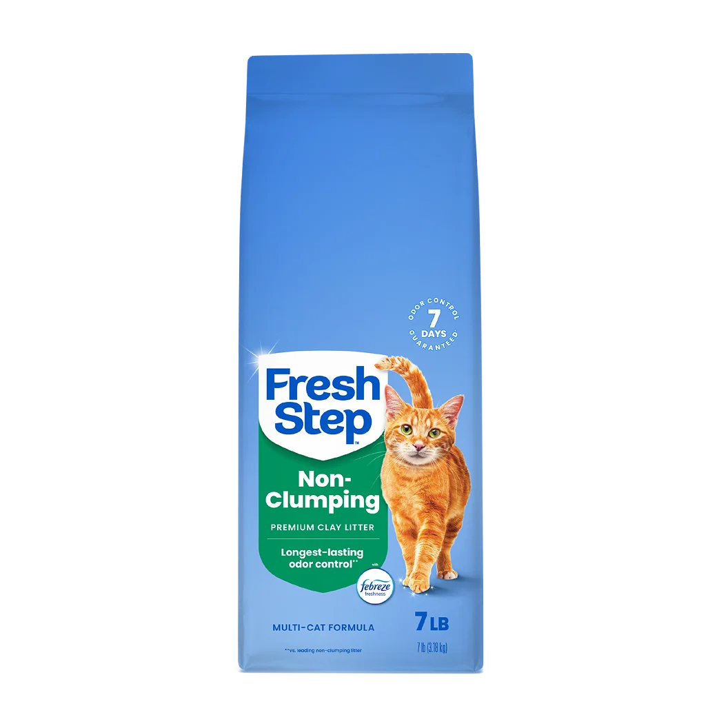 A bag of Fresh Step Non-Clumping cat litter