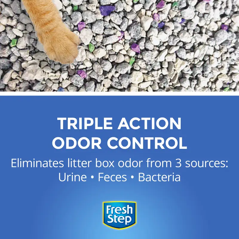 Triple Action odor control, eliminates litter box odor from 3 sources: urine, feces, bacteria
