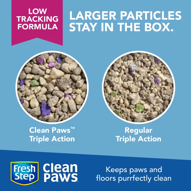 Side by side comparison of Clean Paws Triple Action vs regular Triple Action: Larger particles stay in the box