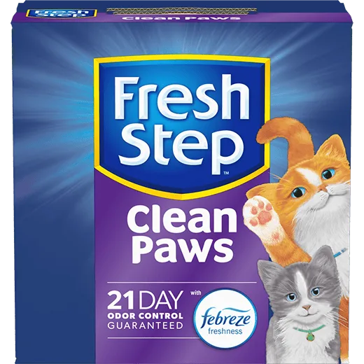 A box of Fresh Step Clean Paws cat litter for multiple cats