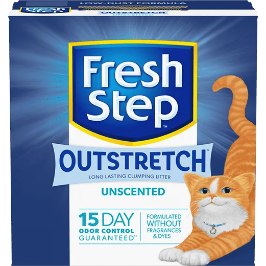 A box of Fresh Step Outretch unscented cat litter
