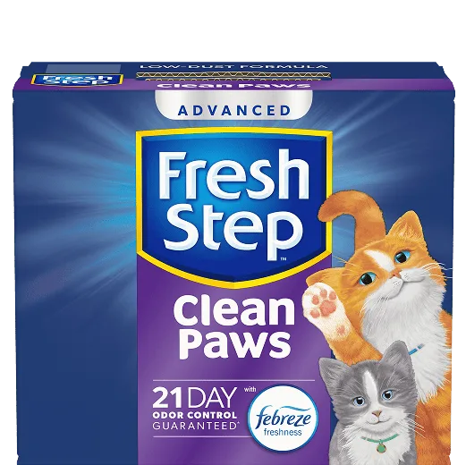 A box of Fresh Step Clean Paws cat litter fr multiple cats