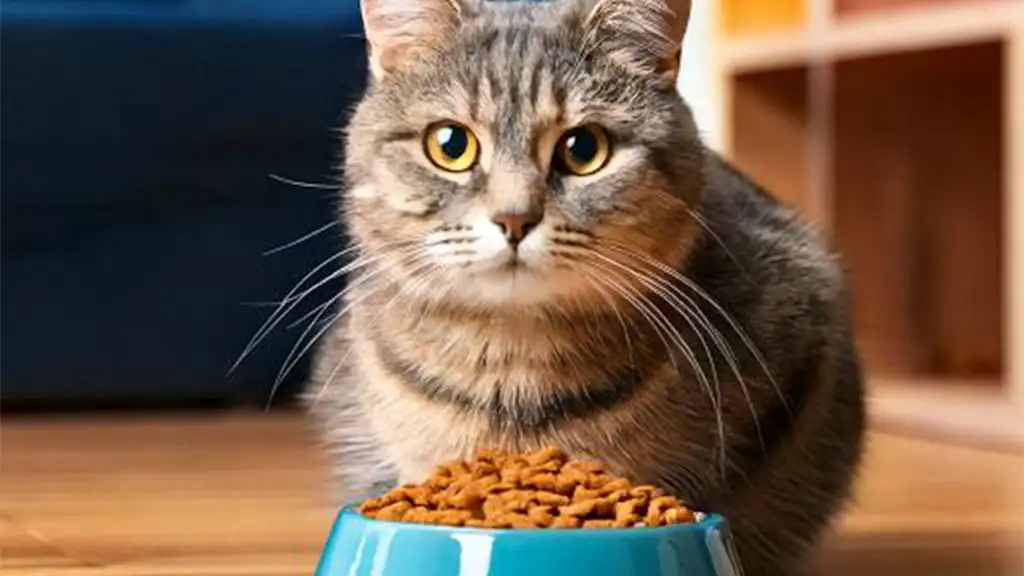 Cat eating from food bowl