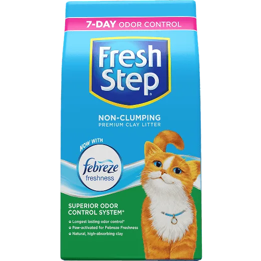 A bag of Fresh Step Non-Clumping Cat Litter