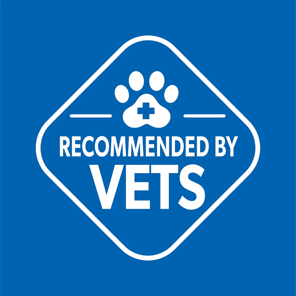 Recommended by vets badge on a blue background