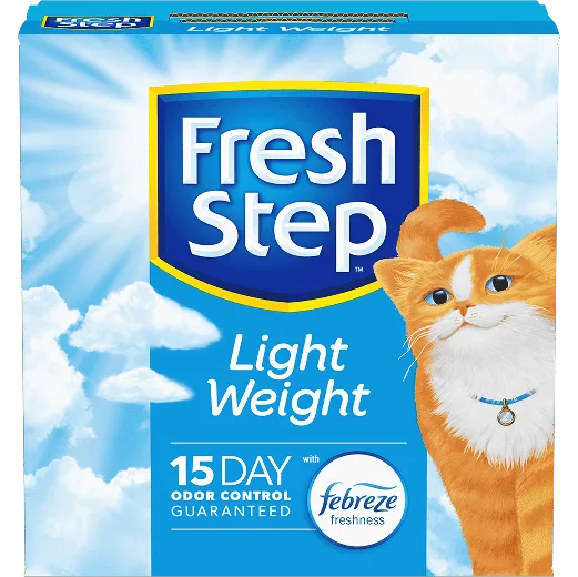 A box of Fresh Step Light Weight cat litter