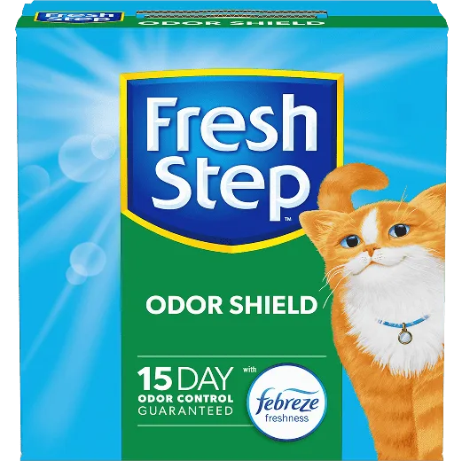 A box of Fresh Step cat litter with Odor Shield