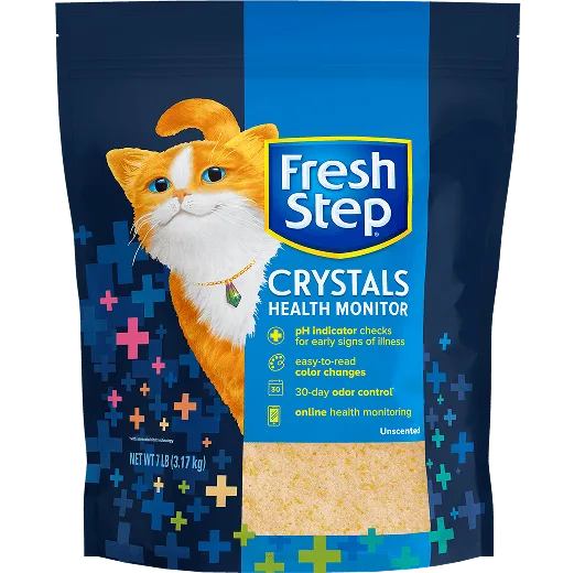 A bag of Fresh Steps Crystals Health Monitos