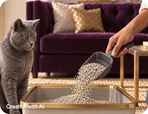 Pouring litter into a litter box