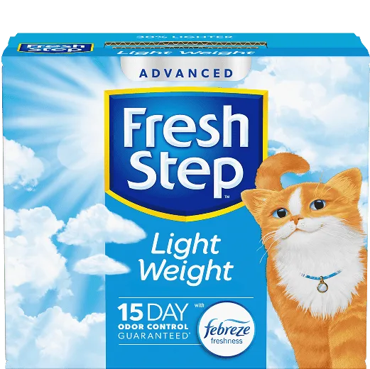 A box of Fresh Step cat litter Light Weight