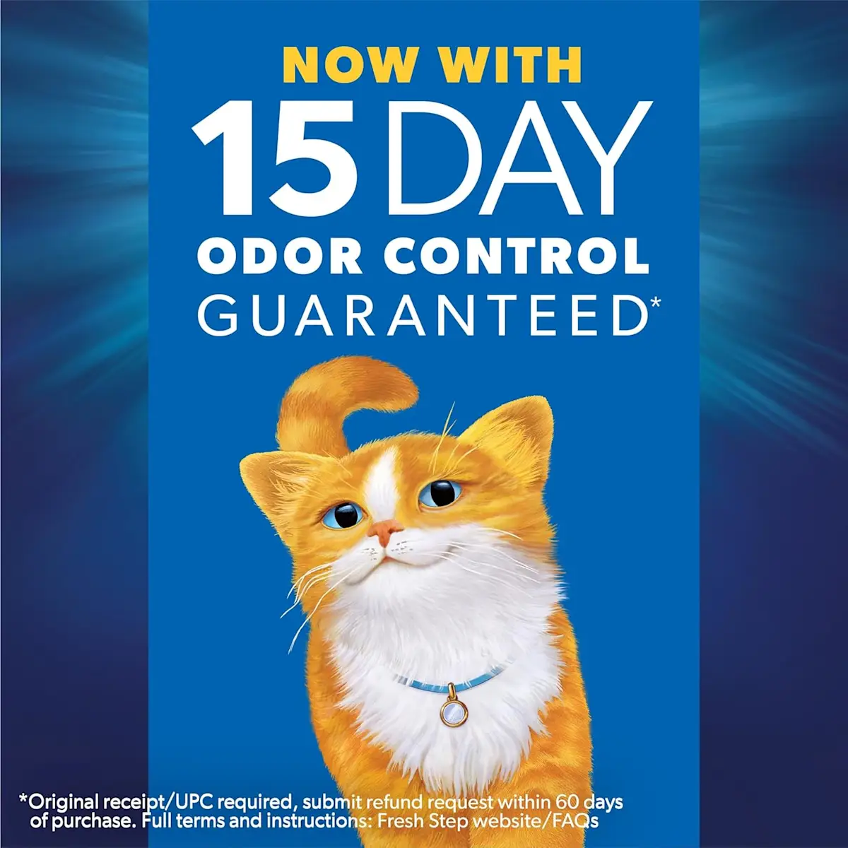 15 day odor control guaranteed, an orange cat