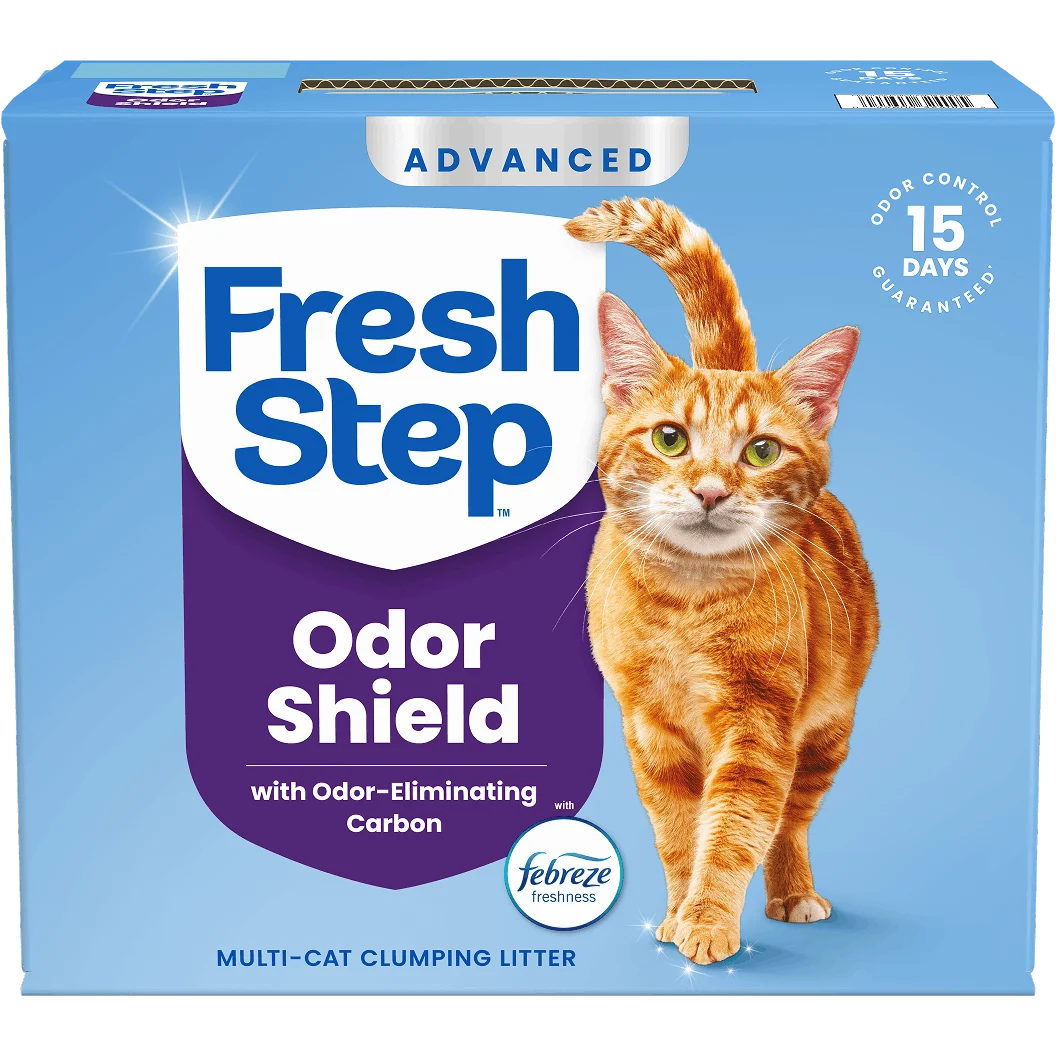 A box of Fresh Step Odor Shield Advanced cat litter