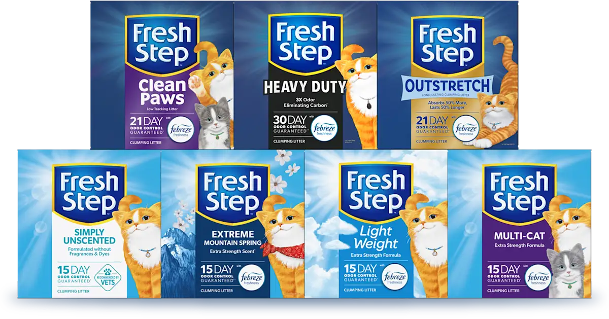Fresh Step® Family Shot including Clean Paws, Outstretch and Lightweight cat litter