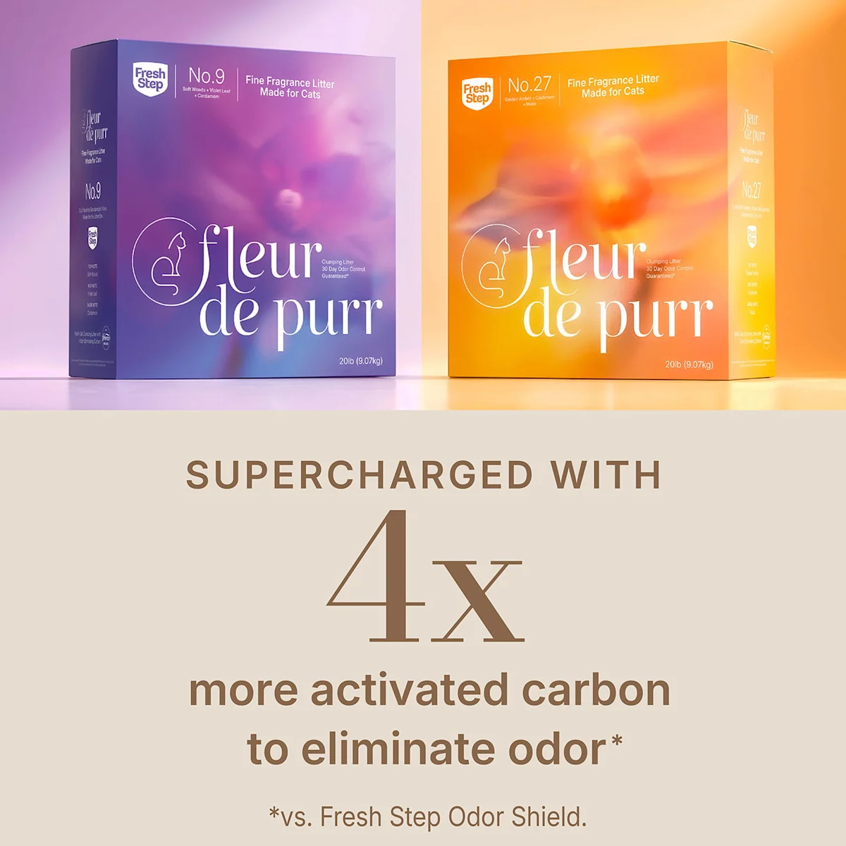 Fresh Step Fleur de Purr litter with 4x more activated carbon for odor control