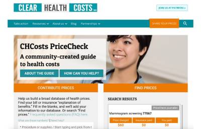 Clearhealthcosts price search page