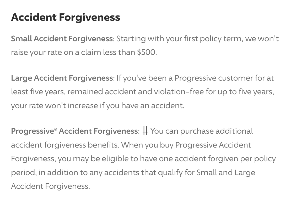 Progressive accident forgiveness screenshot