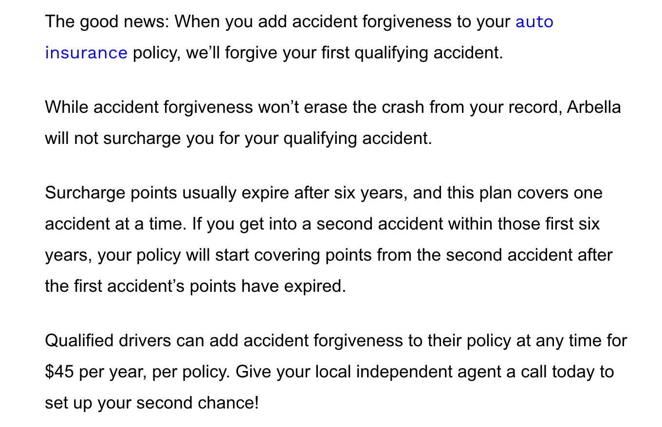 Arbella Accident forgiveness