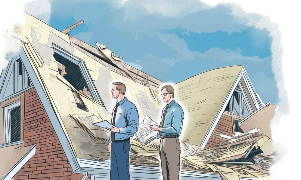 Meet insurance adjuster damaged roof