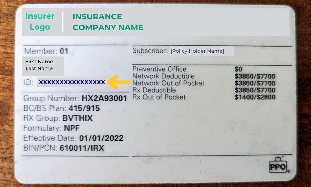 Health insurance policy number on ID card