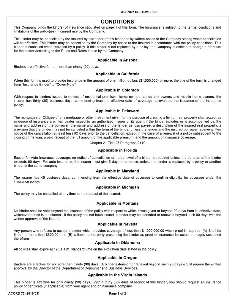 Part 2 Insurance Binder