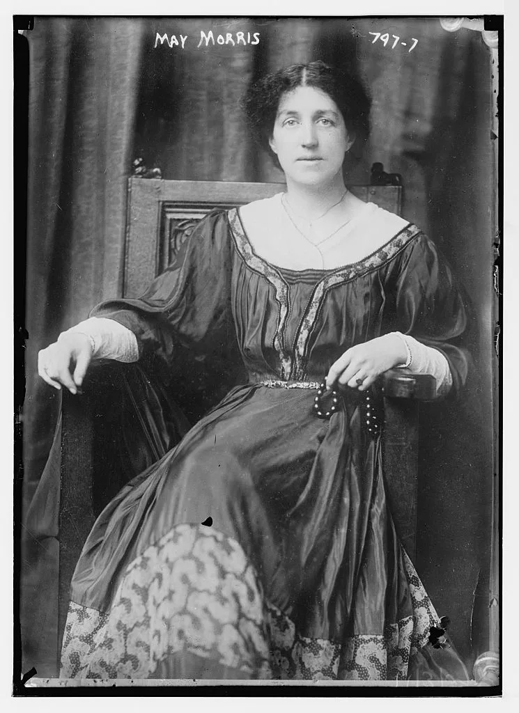 May Morris was an important figure in the British Arts and Crafts movement. She ran the embroidery department at Morris & Co. and designed textiles, wallpaper and jewelry. In 1907 she founded the Women’s Guild of the Arts, which promoted women’s textile skills and helped embroidery to be recognized as a “fine” art, like painting and sculpture.