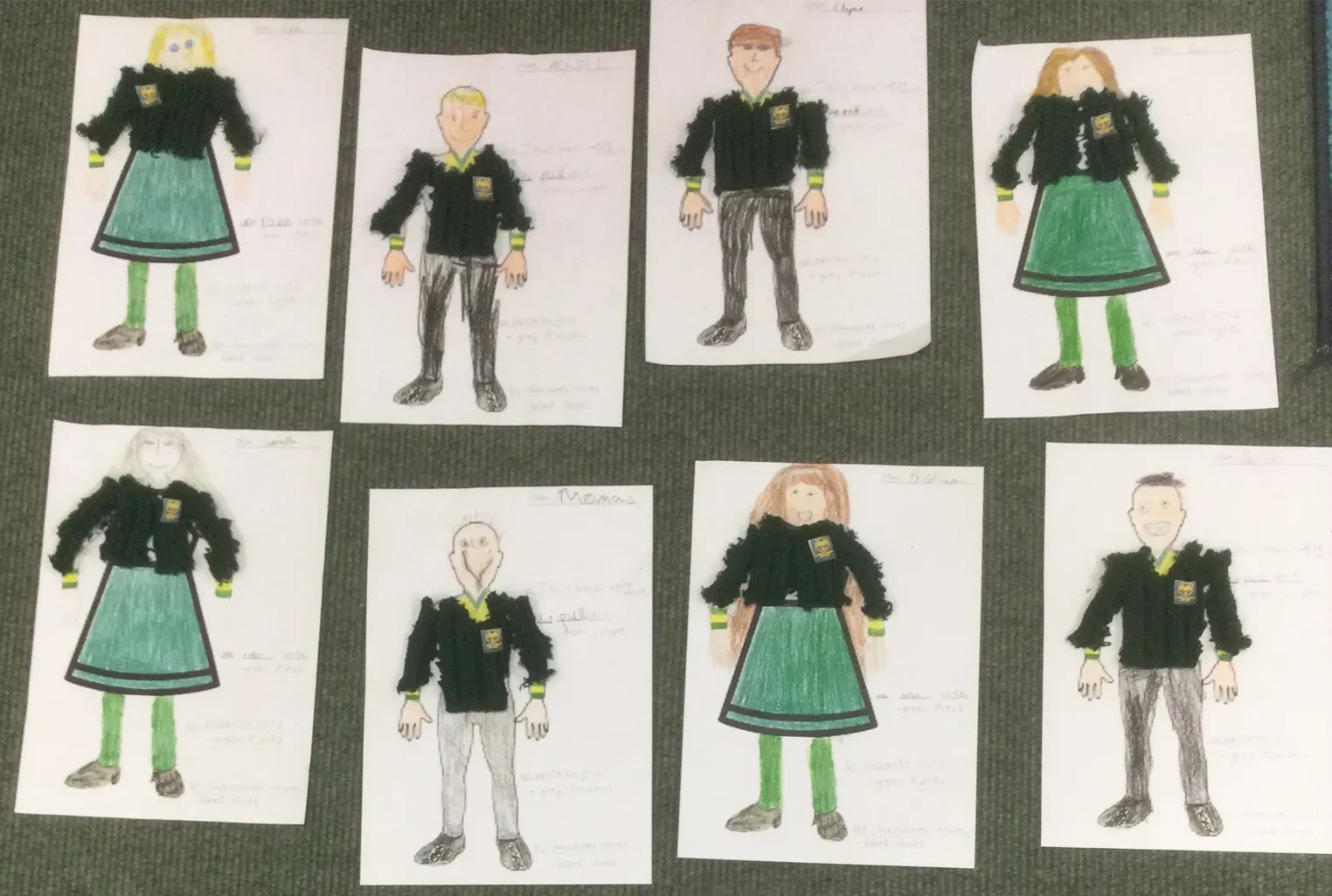 Kids in Scotland were invited to show others in France how they looked in their school uniforms. They cut up old school sweaters to make a stylish collage.